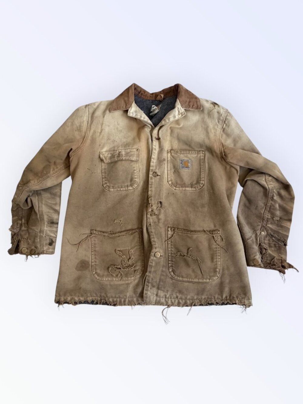 Carhartt Chore Coat Thrashed Brown Blanket Lined Size 42